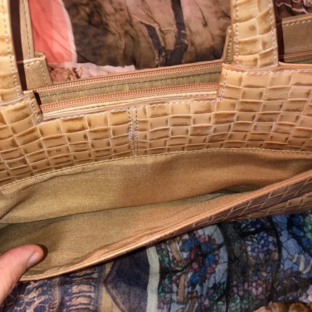 EGO Pleated Leather Camel Taupe Satchel Purse